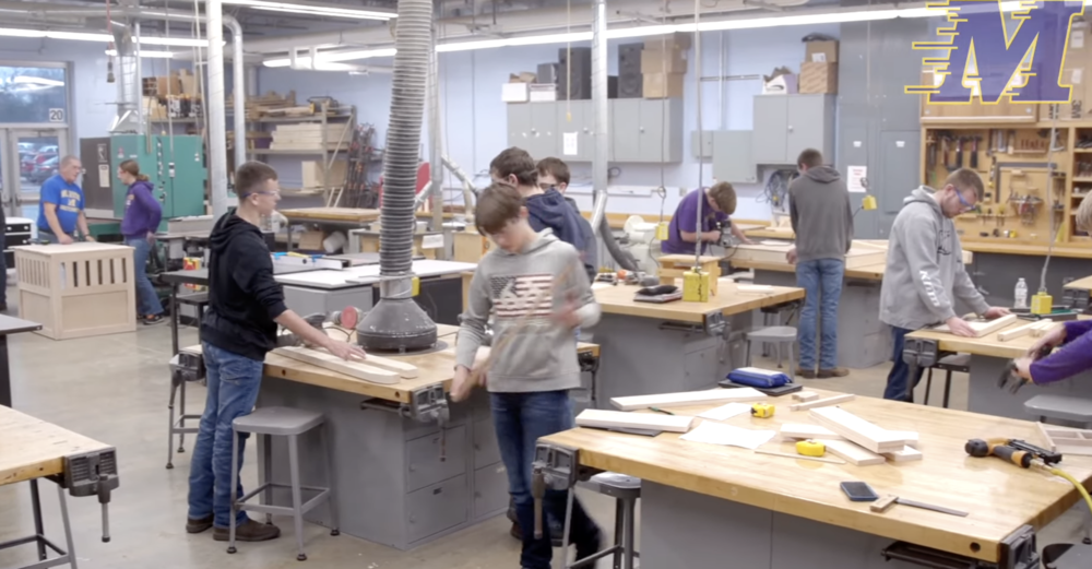 Students in wood shop