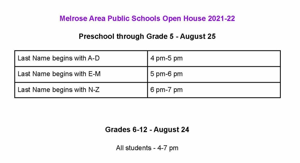 Fall Open House 2021-22 | Melrose Area Public Schools