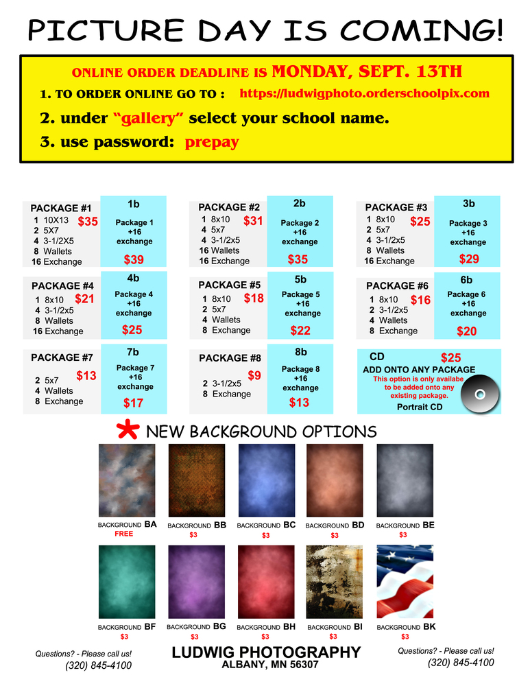 Elementary & Preschool Picture order deadline September 13